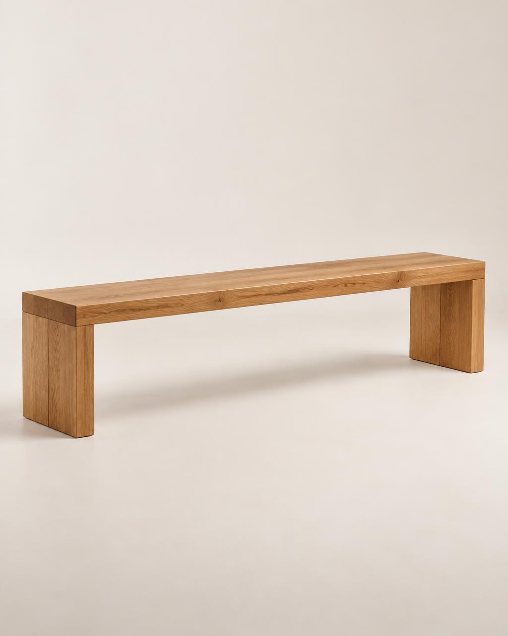 Brae bench in solid oak with a simple architectural silhouette