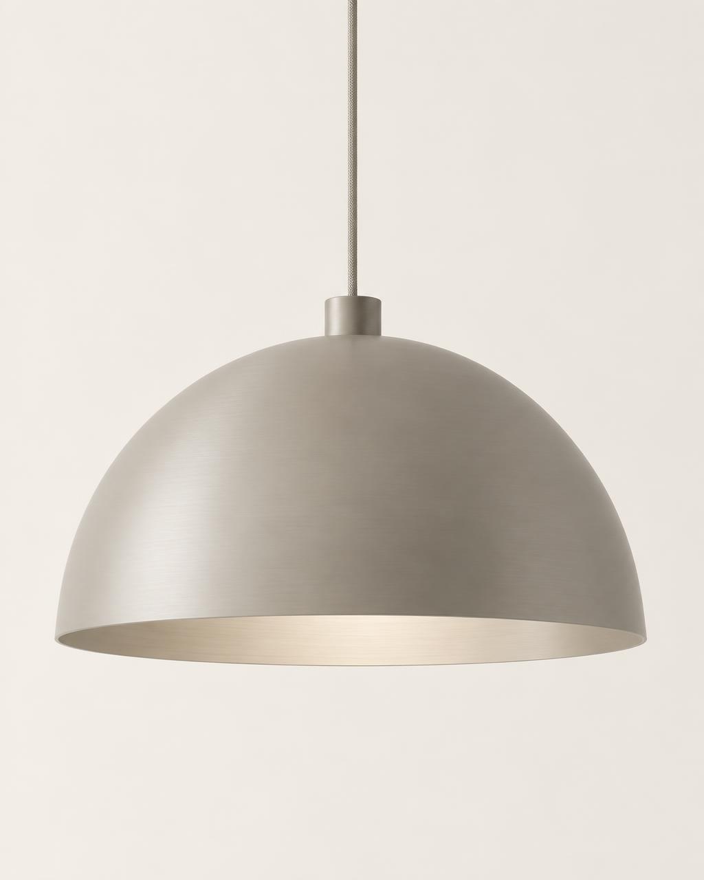 Halden dome pendant light in spun aluminium with a warm grey finish