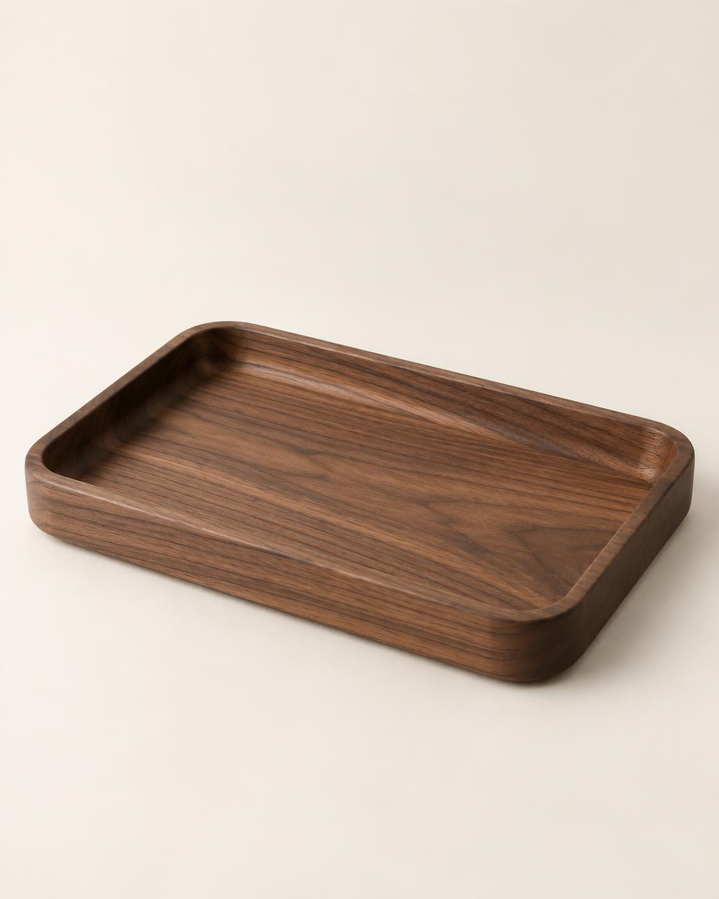 Linnet shallow rectangular tray in solid walnut