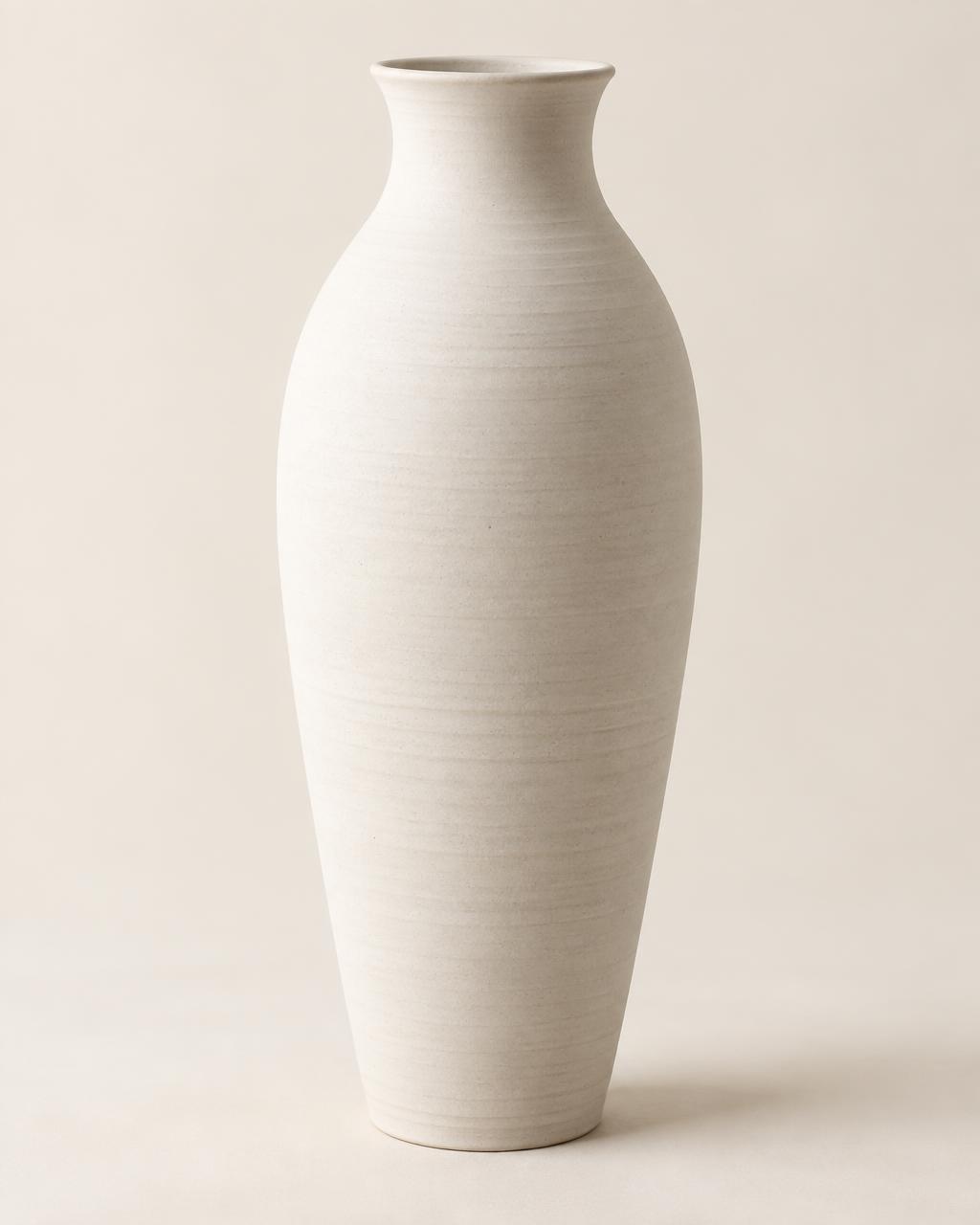 Ora tall stoneware vase in a chalk white matte finish